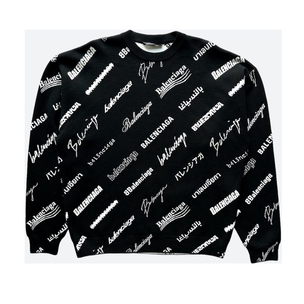 Balenciaga all over Logo sweater, black and white